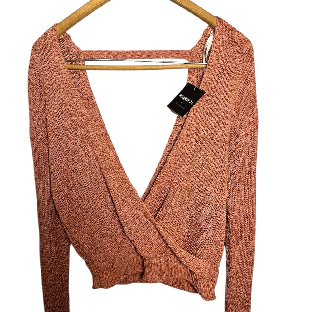 Forever 21 Rust Orange Knit Wrap Sweater Top V-Neck L - Picture 2 of 7